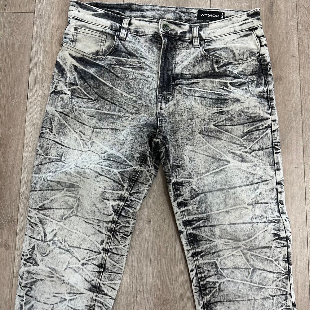 WT02 Men's Acid Wash Skinny Jeans size 34x30 B29